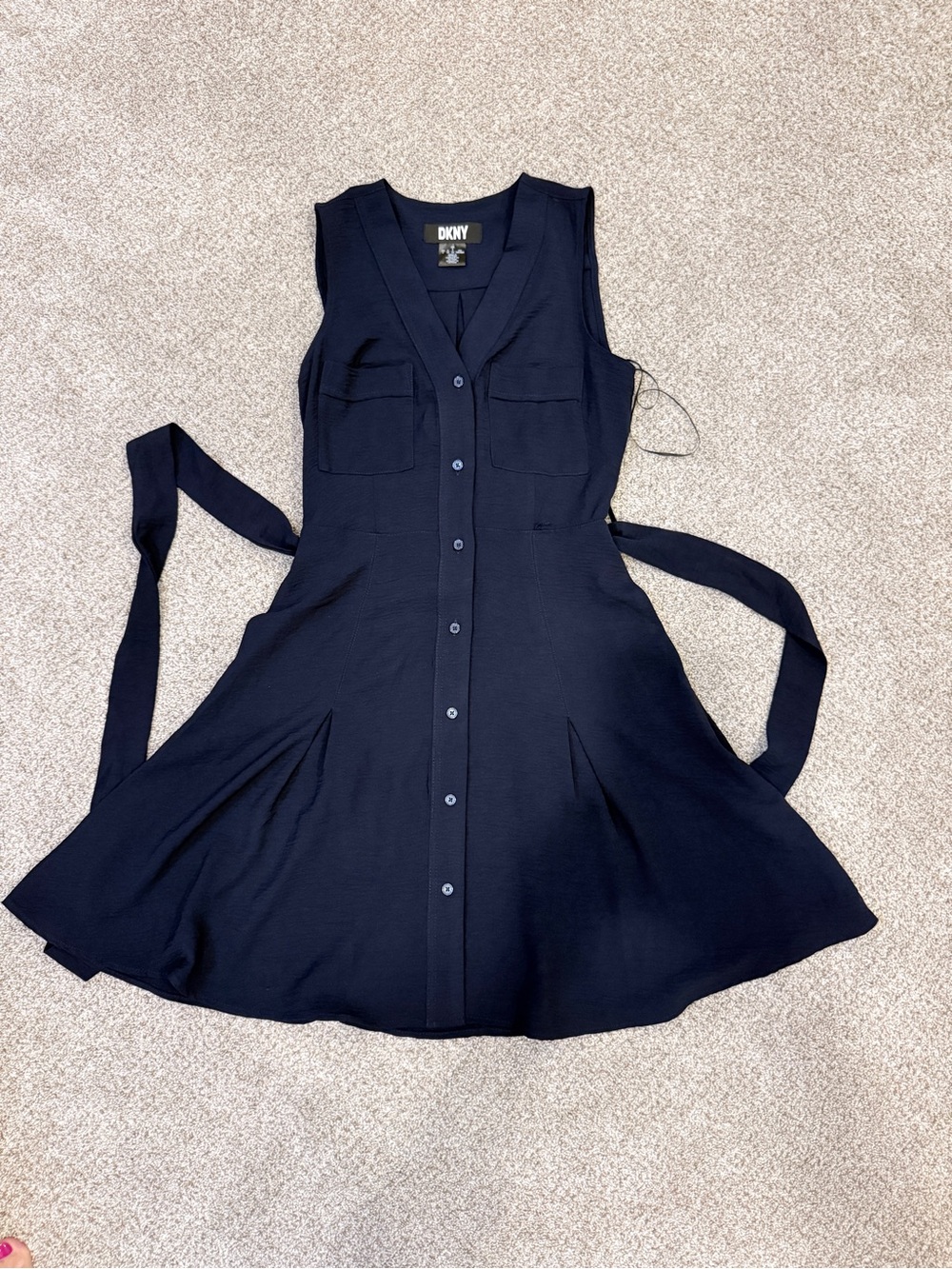 DKNY Size US 2 Navy Sleeveless Button-Front Fit & Flare Dress